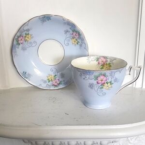 Wellington, Bone China, Cup and Saucer, Pastel Floral, light blue